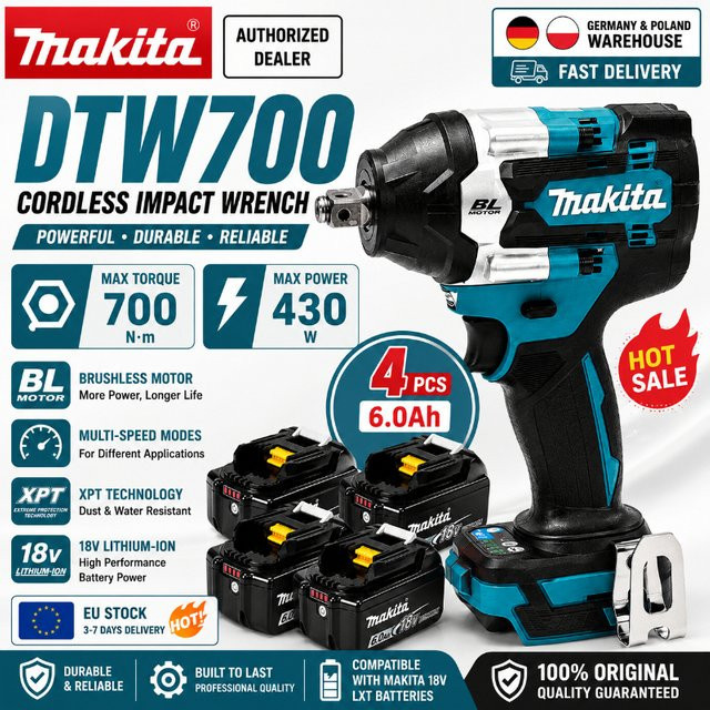 Makita DTW700 18V Akku-Schlagschrauber mit 700Nm Hochdrehmoment und variabler Geschwindigkeit - Bild 1