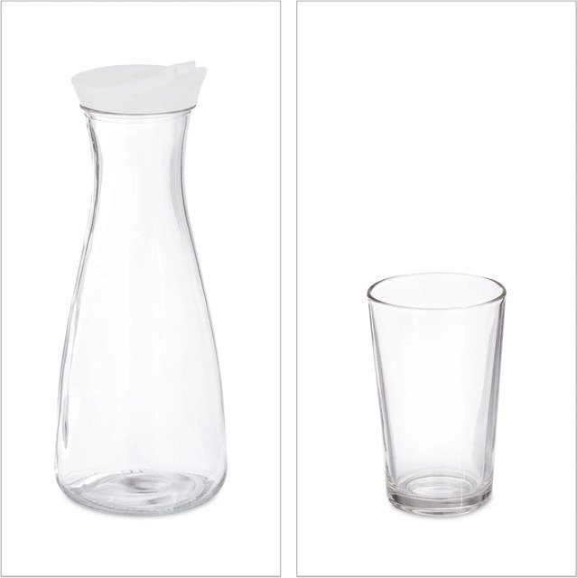 Relaxdays Wasserkaraffen Set aus Glas und Kunststoff, transparent, tropffrei mit Deckel - Bild 1