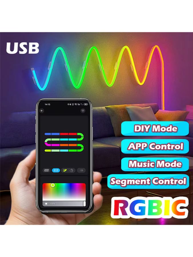 Acosh RGBIC Neon LED Streifen mit Bluetooth, USB-Anschluss und Musik-Sync, flexibles Dreamcolor Chasing Lichtseil - Bild 6