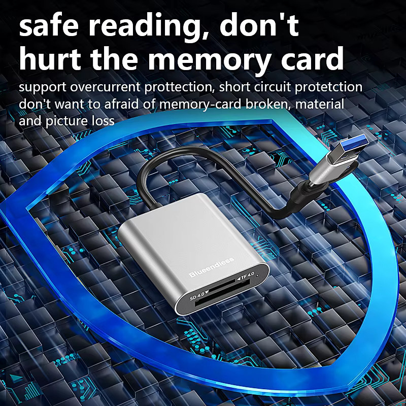 Blueendless Kartenleser mit USB-A und USB-C Anschluss für SD4.0 und TF4.0 Speicherkarten, 312MB/s, Silber/Rot - Bild 5