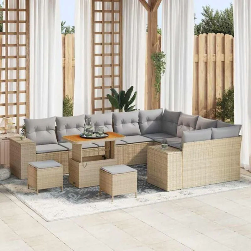 Vidaxl Garten-Sofa-Set aus Poly-Rattan in Beige, 12-teiliges modernes Loungemöbel-Set - Bild 1