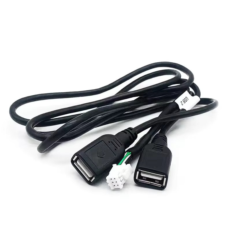 SHIDWJ Multimedia-Auto-Player-Kabelbaum mit 6-poligem Dual-USB-Schnittstellenkabeladapter für Android-Radio-Navigation, Schwarz - Bild 2