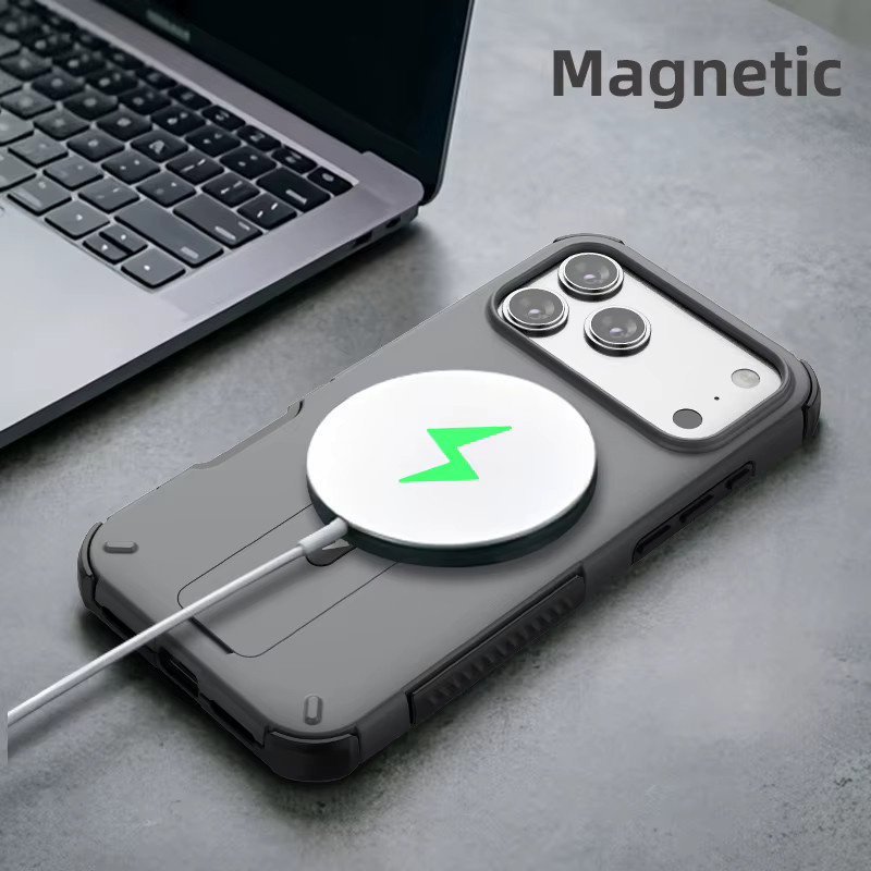 RPKKS Schutzhülle mit unsichtbarem Ständer für iPhone 17 16 Pro Max Plus, MagSafe-kompatibel, stoßfest und hautfreundlich, Farbe: Braun - Bild 3