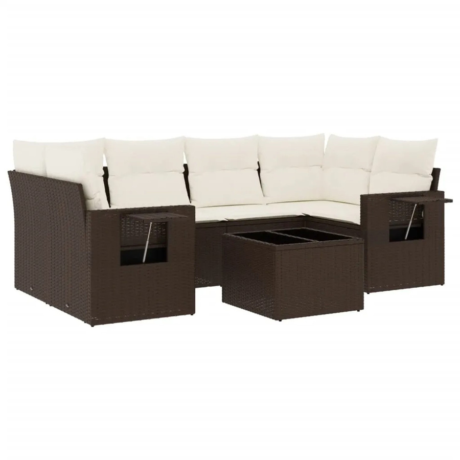 vidaXL 7-tlg. Garten-Sofagarnitur in L-Form aus Polyrattan mit Kissen in Braun - Bild 2