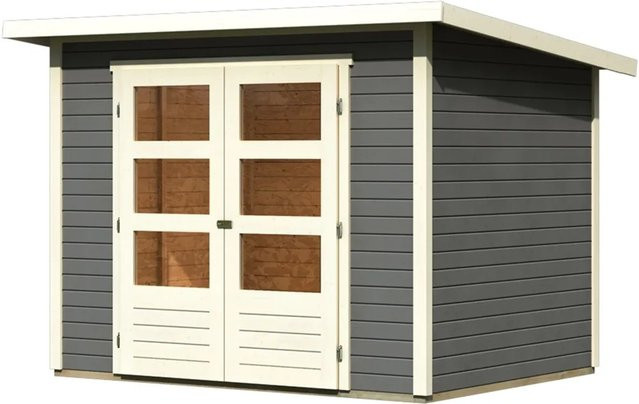 Karibu Holz-Gartenhaus Sitten mit Pultdach in Terragrau, modernes Design, B: 242 cm, T: 182 cm, H: 197 cm - Bild 1