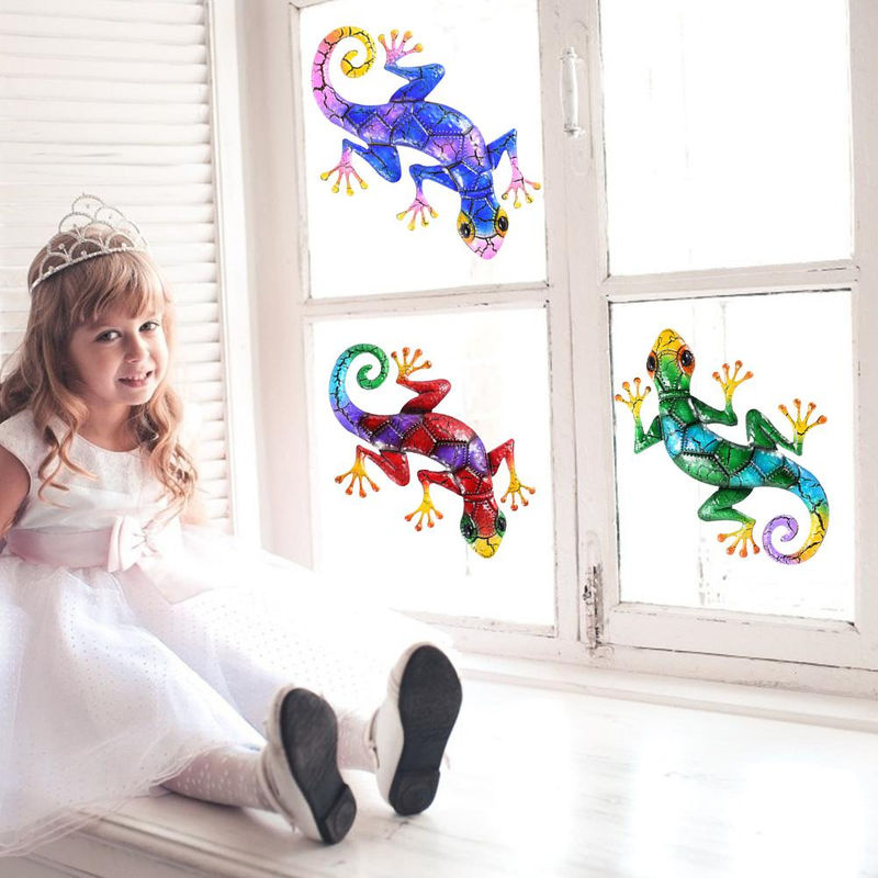 CosyHome 3er-Set Metall-Gekko Wandkunst bunte Tier-Skulpturen zur Wanddekoration für Innen und Außen - Bild 5