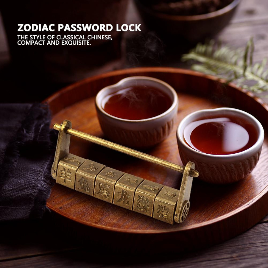 Shoemst Antike Zodiac Passwort-Schloss aus Zink in Gold und Bronze mit chinesischen Zeichen als dekoratives Handwerksobjekt - Bild 3