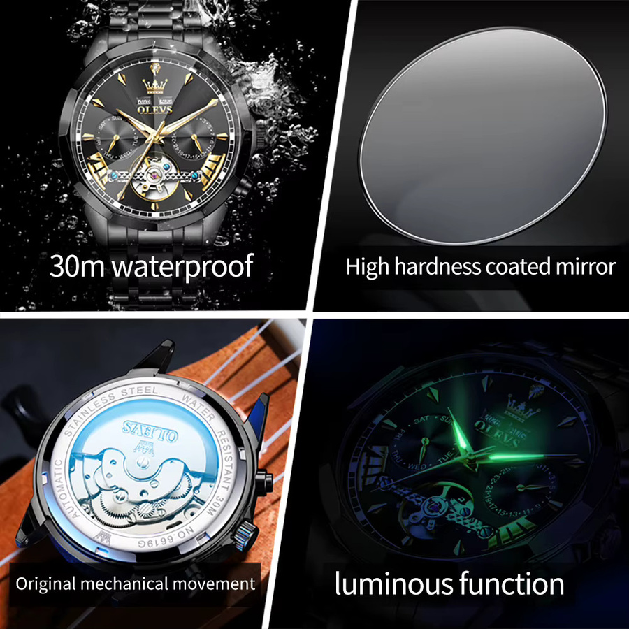 OLEVS Armbanduhr, Automatik, Edelstahl, Silber, rautenförmig, Herren - Bild 6