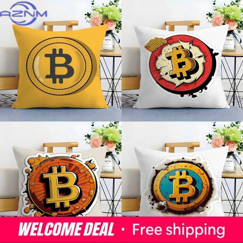 Bitcoin Kryptowährung Kissenbezug aus weichem Plüschstoff mit doppelseitigem Druck, Multicolor, B/B/H: 18 x 18 x 18 cm - Bild 2