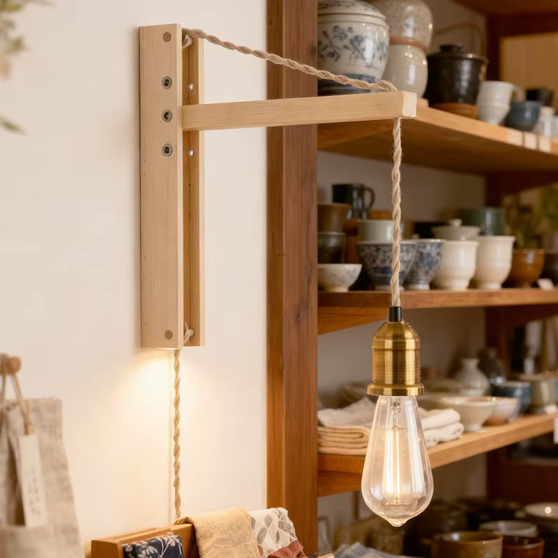 LINCCW Nordische LED Wandleuchte aus Holz mit transparentem Glas und warmweißem Licht, verstellbar und faltbar - Bild 3