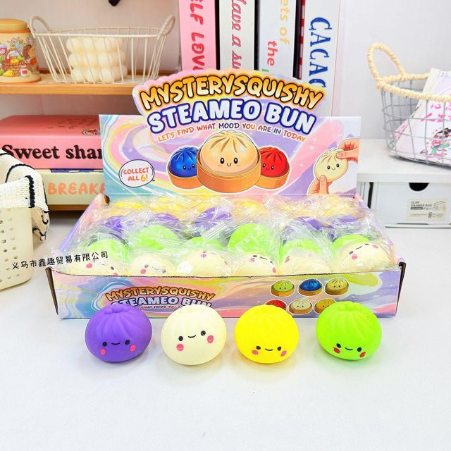24-teiliges Set Bunte Baozi Squishy Spielzeuge, mit Mehl gefüllt, mit süßem Gesicht - Bild 1