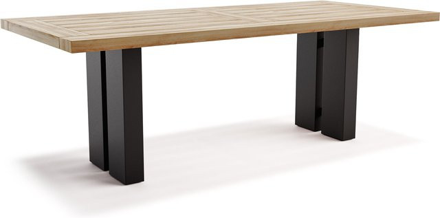 OUTFLEXX Bob Esstisch aus Alu und recyceltem Teak in Anthrazit und Braun, B/T: 220 x 100 cm, rustikaler Landhausstil mit gebürsteter Maserung - Bild 1