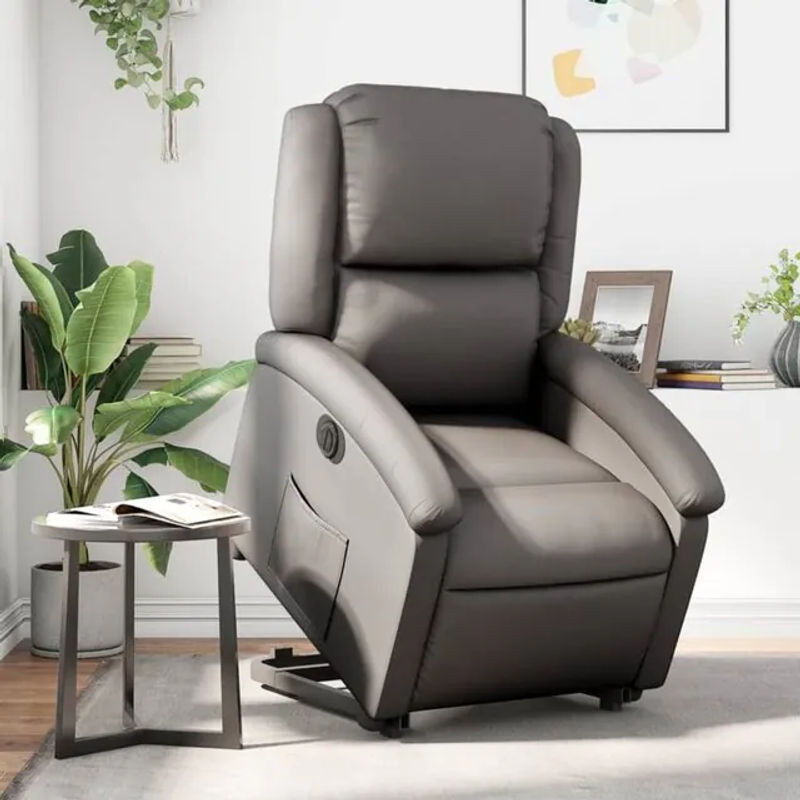 Vidaxl Relaxsessel mit elektrischer Aufstehhilfe aus grauem Echtleder - Bild 1