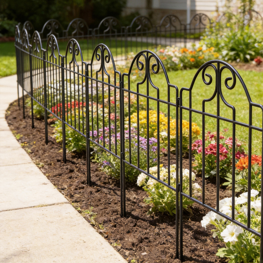 Outsunny Gartenzaun Set aus Metall mit 4 dekorativen Elementen in Schwarz, B/H: 125 x 57 cm - Bild 2