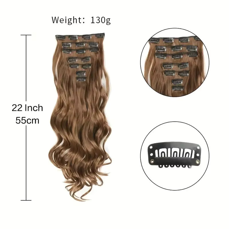 JIAMEISI Clip-in-Haarverlängerungen, 7 Stück, synthetisch, gewellt, Damen - Bild 3