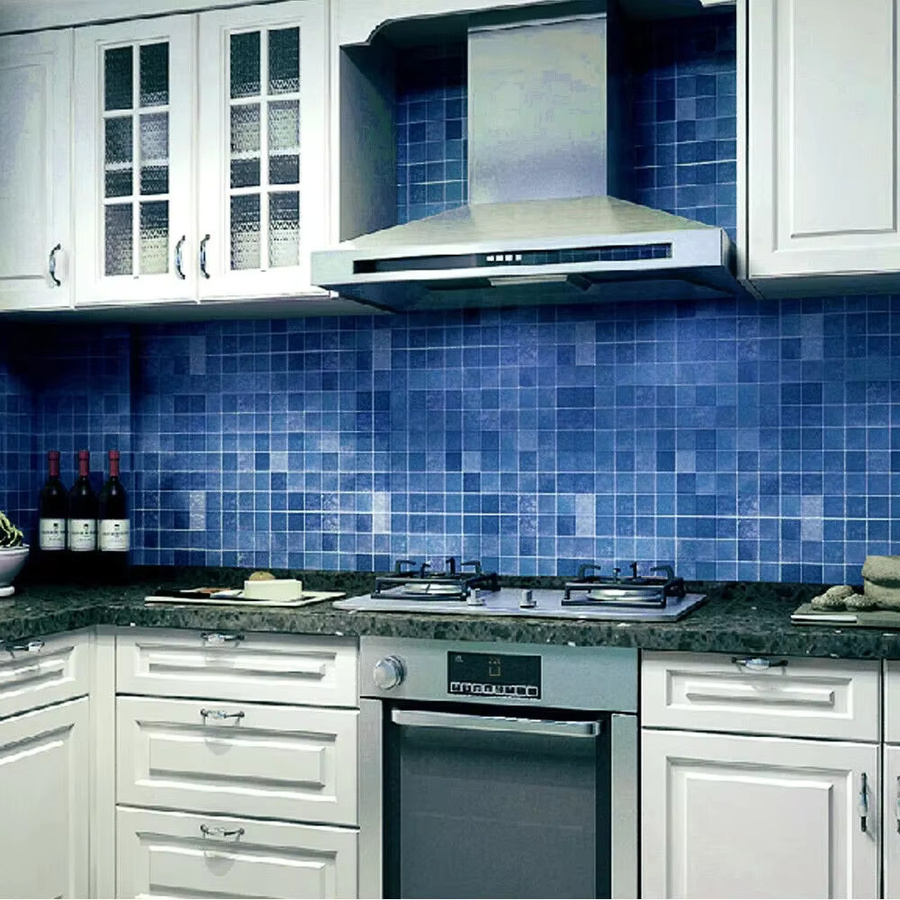 TTOKKONG WALLPAPER Selbstklebende Mosaik-Tapete in Blau mit geometrischem Design für Badezimmer und Küchenarbeitsplatten - Bild 2