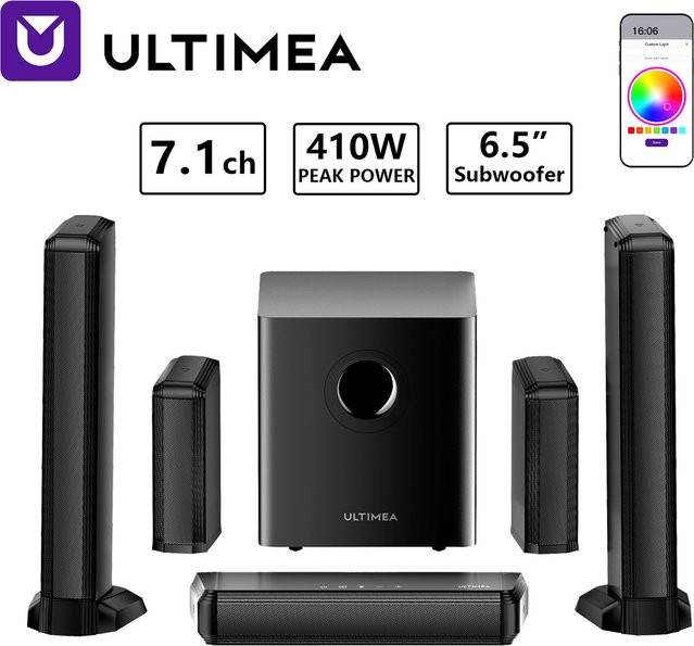 ULTIMEA 7.1-Kanal Soundbar mit Subwoofer und RGB-Beleuchtung in Schwarz, 3-in-1 abnehmbares Surround-Sound-System mit App-Steuerung - Bild 1