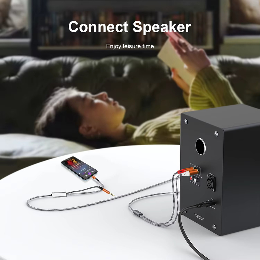 Orangefarbenes 3,5-mm-Klinke-auf-2-RCA-Stereokabel für Fernseher, Computer und Telefon - Bild 4