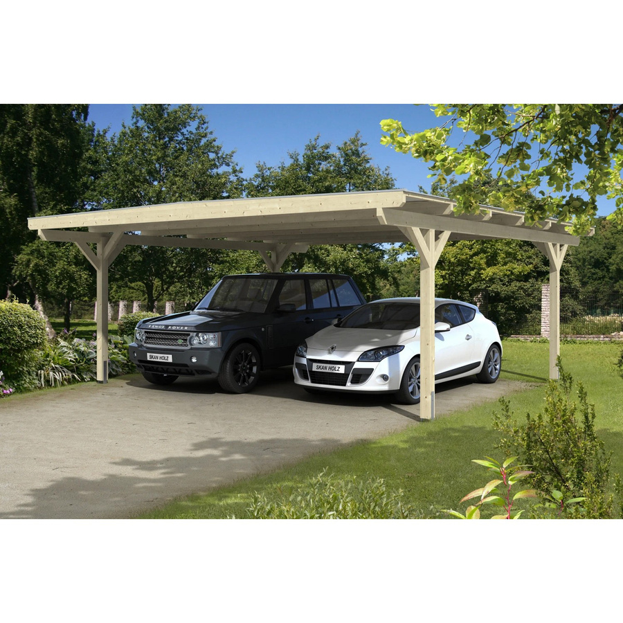 Skan Holz Carport Odenwald Flachdach aus Fichten-Leimholz mit Doppelstegplatten, Farbe: beige, B/T: 640 x 648 cm, Höhe: 244 cm - Bild 2