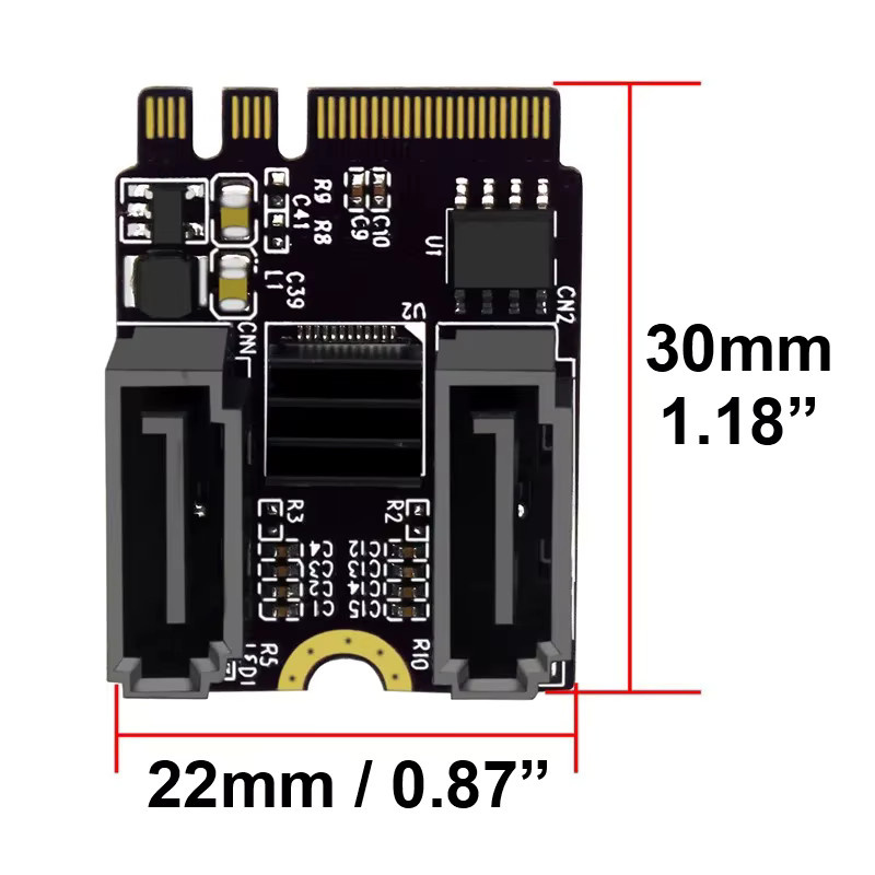 MZX M.2 zu SATA 3.0 Konverter mit 2 Ports, NGFF Erweiterungs-Riser-Karte, Schlüssel A+E WIFI Adapter, Schwarz - Bild 2