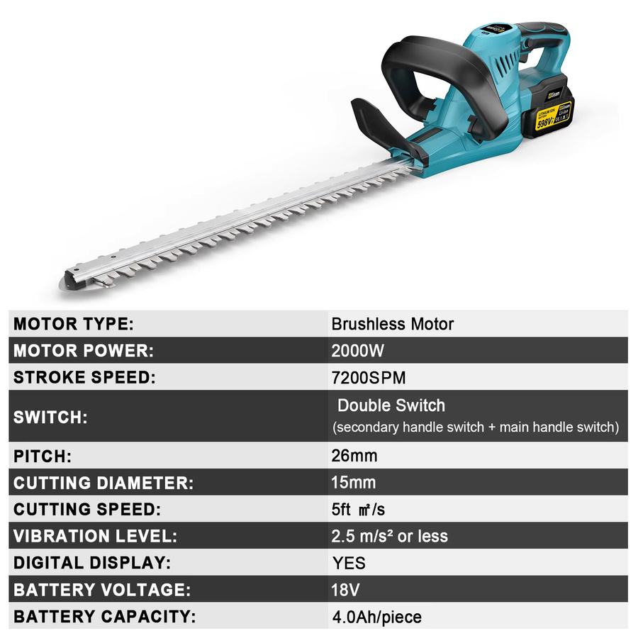 Gisam Elektrische Heckenschere 2000W Kabellose Gartenschere für Makita 18V Akku mit 7200SPM für die Landschaftspflege - Bild 8