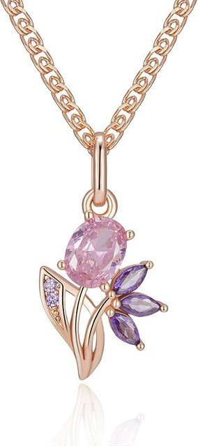 Kinel Jewelry Halskette, Blumen Anhänger, Lila Zirkonia, Roségold, Damen - Bild 1