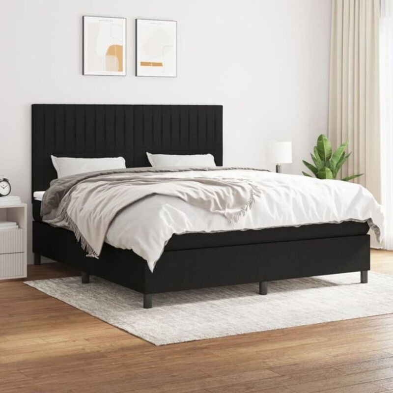 vidaxl Boxspringbett mit Matratze in Schwarz aus Stoff und Holzwerkstoff B/T/H: 160 x 200 x 128 cm - Bild 1