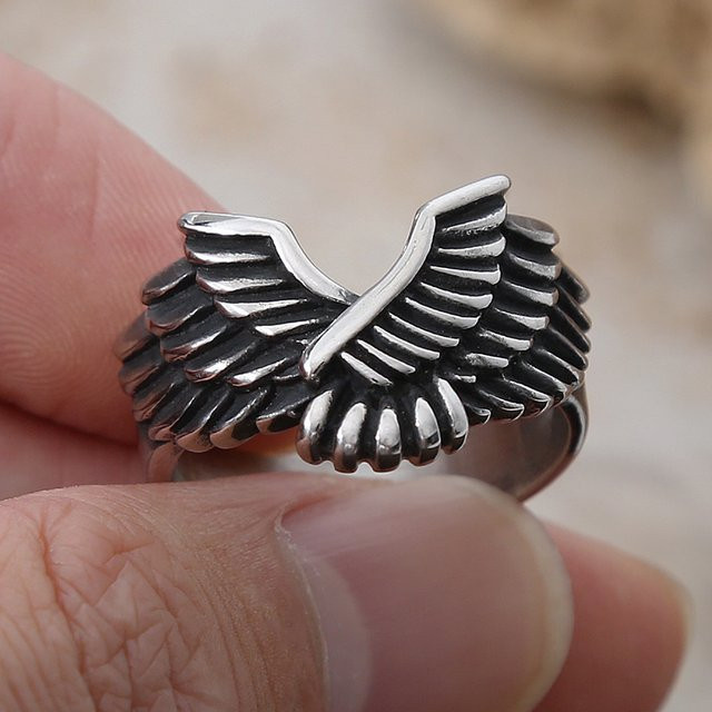 owlucky Ring Erzengel Michael, Edelstahl, Silber, Unisex, Punk - Bild 1