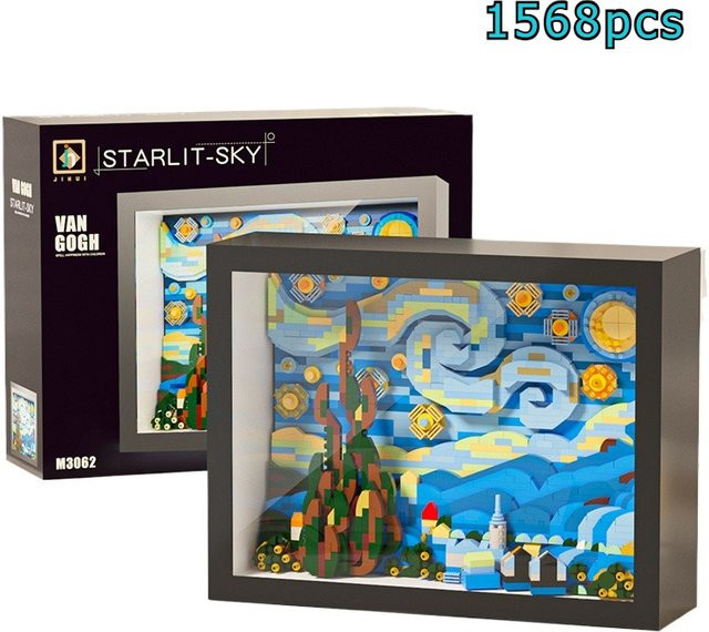 FUNXINEE Micro Van Gogh 3D Malerei Bausteine Set mit Rahmen, Mehrfarbiges Mini Bricks Handwerk Kit für Erwachsene und Kinder - Bild 1