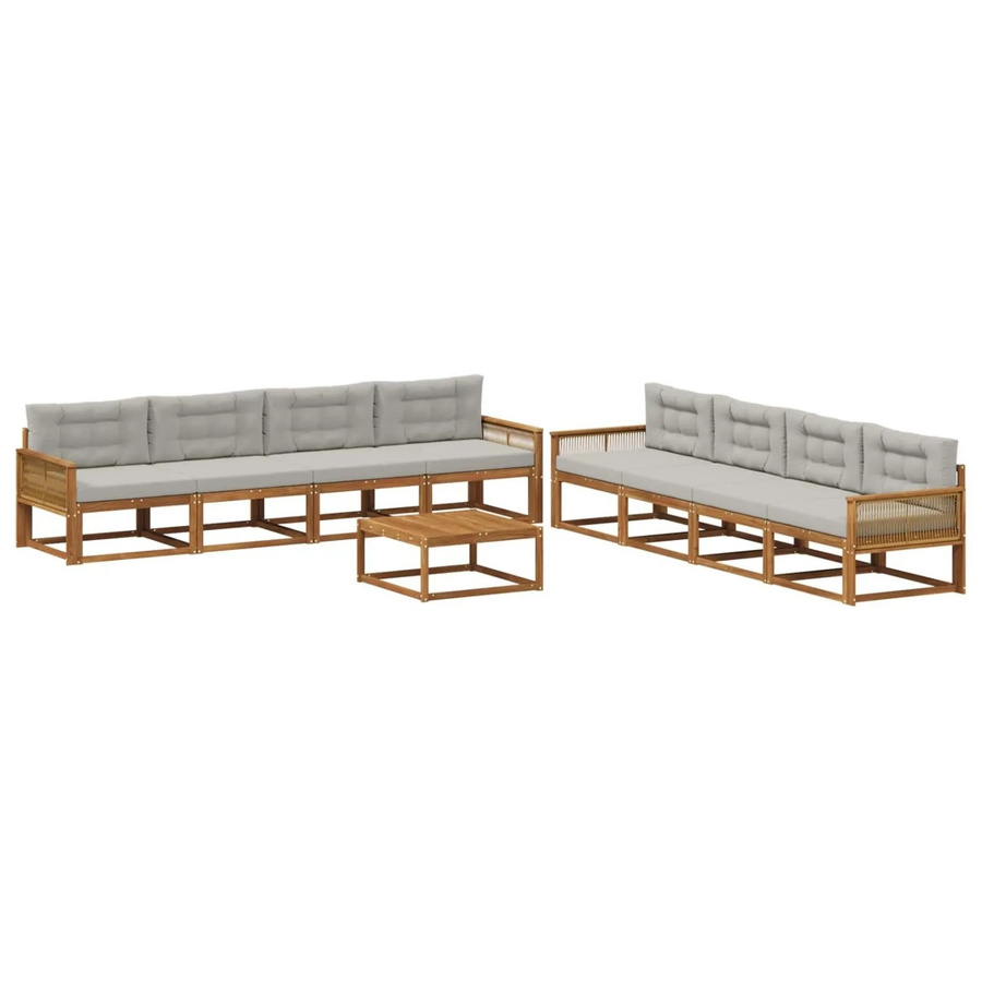 vidaXL Outdoor-Sofagarnitur L-Form aus Akazienholz mit 9-teiligem Set und Kissen in Hellgrau - Bild 2