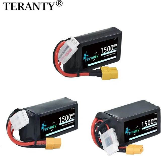 3er-Set TERANTY LiPo-Akkus 1500mAh 45C mit XT30, XT60 oder JST Stecker für Flugzeuge, Hubschrauber, Quadcopter und FPV-Drohnen in Schwarz - Bild 1