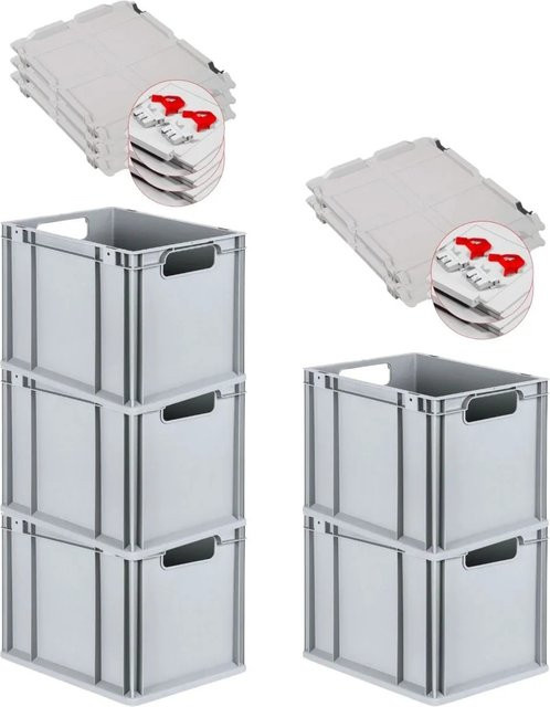PROREGAL Spar Set 5x Eurobox Nextgen Economy mit Scharnierdeckel und roten Schiebeschnappverschlüssen, Farbe: Rot/Grau, H x B x T: 32 x 30 x 40 cm - Bild 1