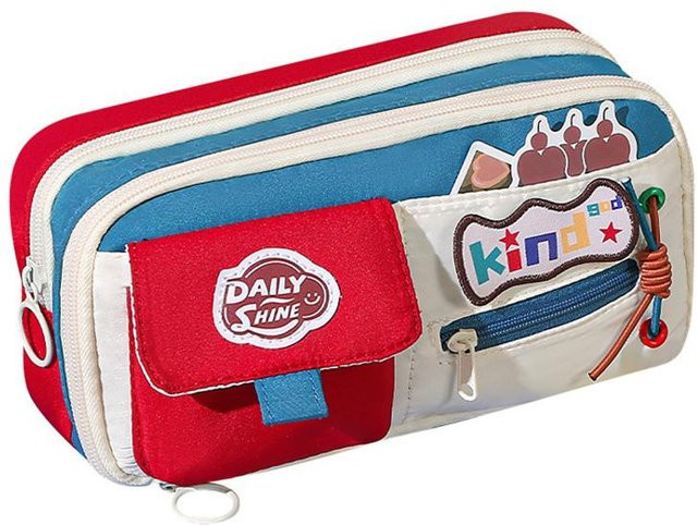 Binchi Outdoor Product Retro Schüleretui im Vintage Amerikanischen Stil, Federmäppchen mit hoher Kapazität in Rot und Multicolour - Bild 1