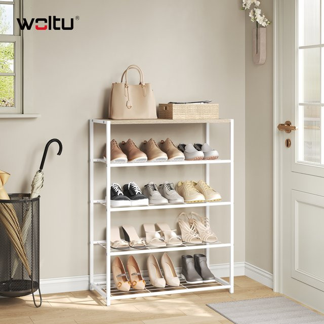 WOLTU Schuhregal aus Metall in Weiß, modernes Schuhaufbewahrungsregal für Wohnzimmer, Flur und Badezimmer, B/T/H: 63 x 43 x 30 cm - Bild 1