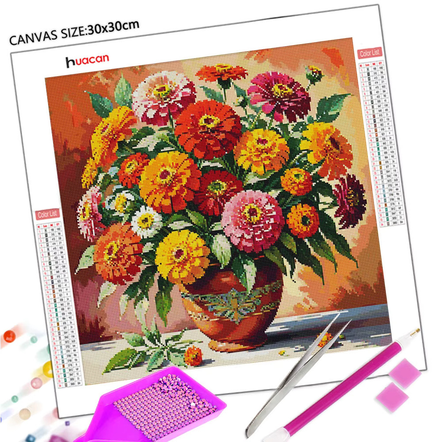 Huacan 5D DIY Diamantmalerei Gänseblümchen-Vase mit runden Steinen in Multicolour, B/H: 20 x 20 cm - Bild 2