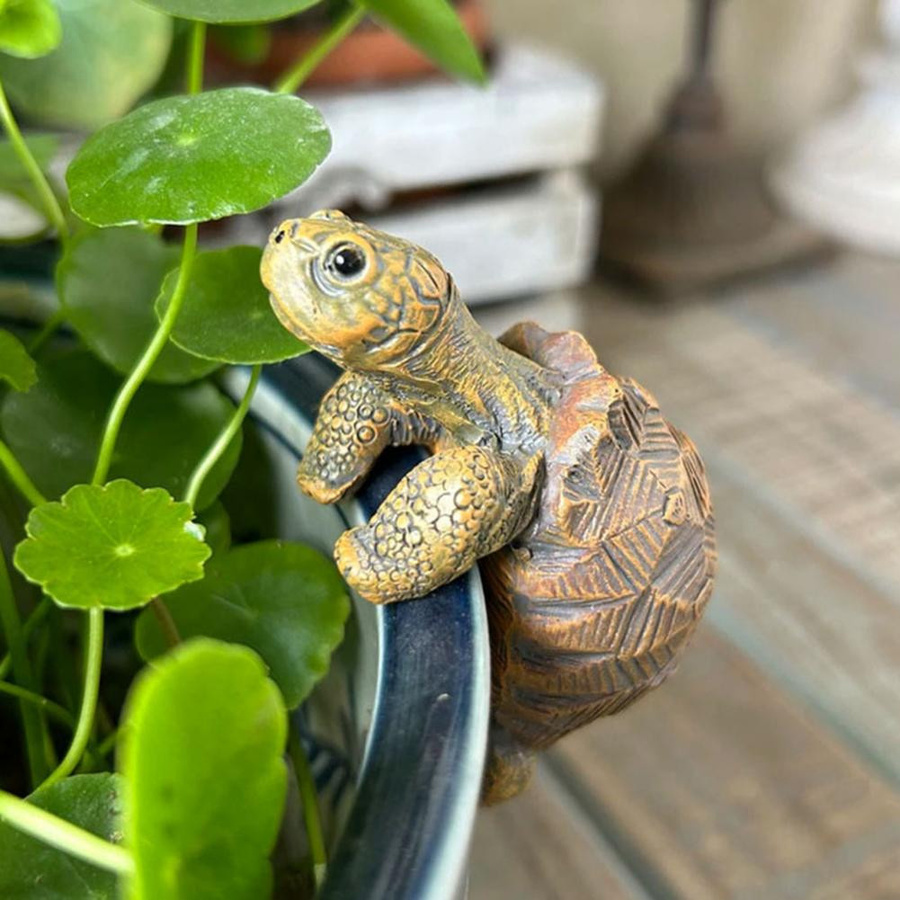 Schildkrötenfigur aus Kunstharz als dekorative Skulptur und Blumentopf-Aufhänger für Vasen oder Aquarien - Bild 2