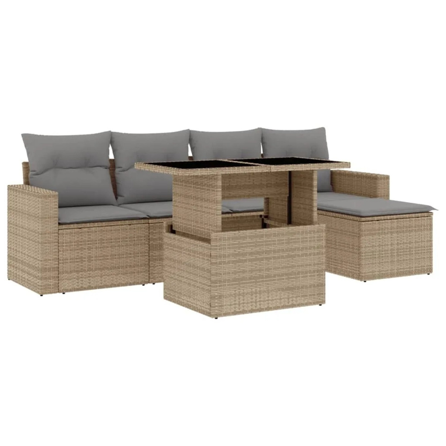 vidaXL 6-tlg Garten-Sofagarnitur aus Poly-Rattan in Beige mit Kissen und pulverbeschichtetem Stahlgestell - Bild 2
