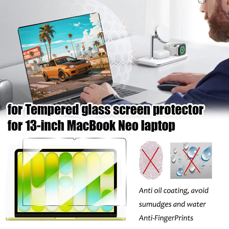Apple Displayschutzfolie aus gehärtetem Glas für 13-Zoll MacBook Neo 2026 Modelle A3404 A3405, transparent, 0,3 mm, 2,5D gebogene Kante, kratzfest - Bild 2