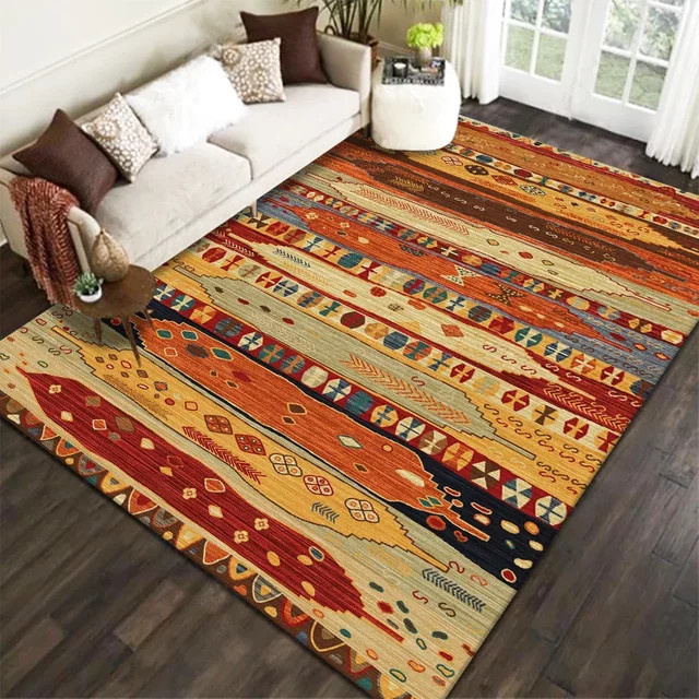 VIKAMA Teppich im Boho-Stil mit böhmischem Muster und geometrischem Schlingenflor in Multicolour - Bild 1