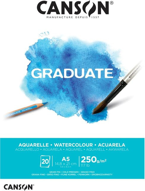 Canson Graduate Aquarellpapier Fein A5 Naturweiß 20 Blatt - Bild 1