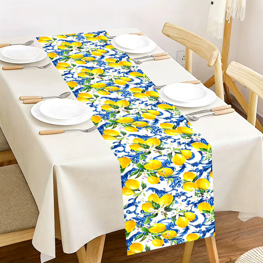 OURFETE Tischläufer mit mediterranem floralem Porzellandruck in Blau, Gelb und Weiß, Länge: 180 cm, Breite: 35 cm - Bild 4