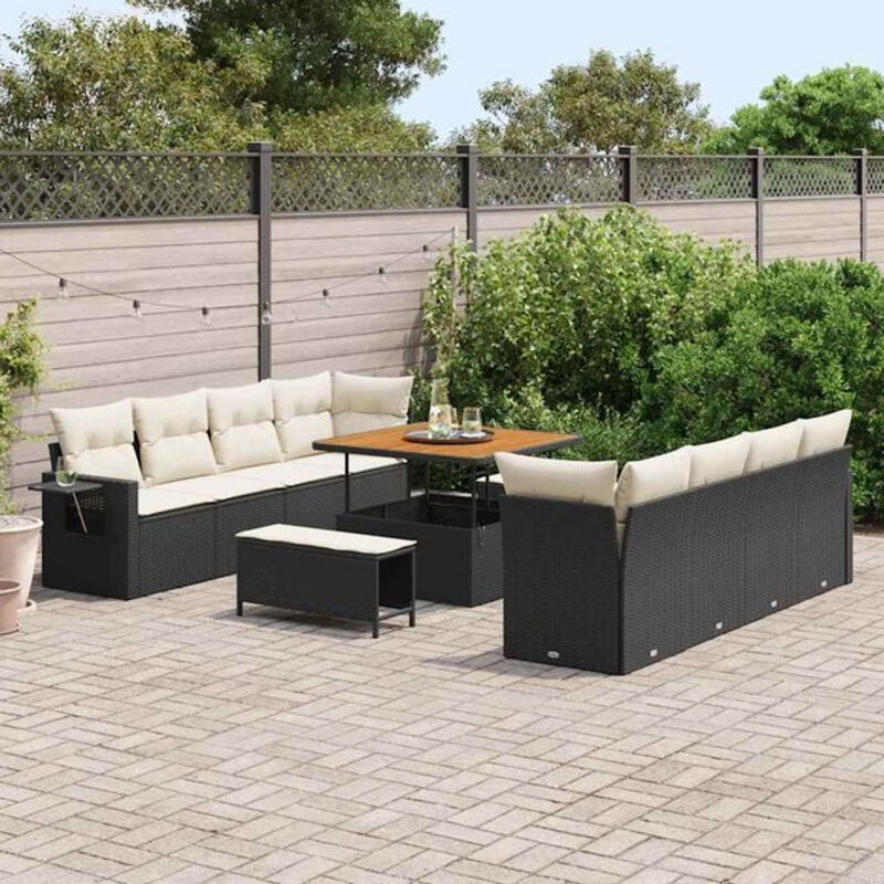 vidaxl Garten-Sofa-Set aus Poly-Rattan mit Speicherfunktion, 11-teilig, Schwarz, Modernes Design - Bild 1