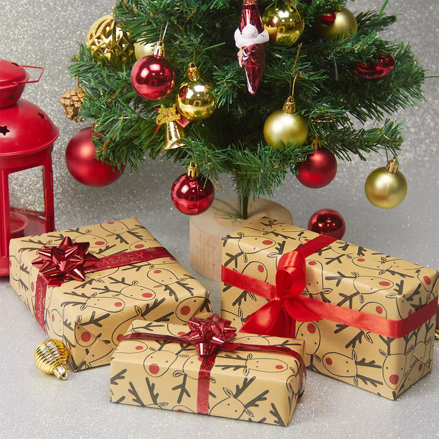 Weihnachts-Geschenkpapier Rolle aus Kraftpapier in Beige und Multicolour für Weihnachtsgeschenke und Party-Dekoration - Bild 4
