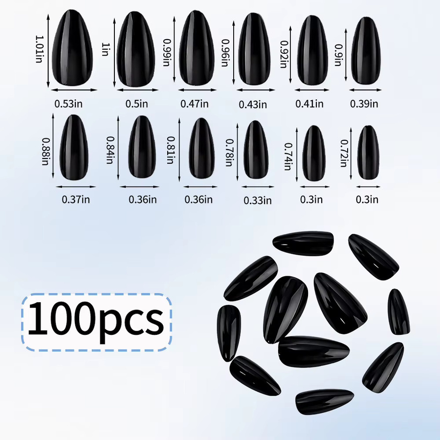 Kunstnägel Mandel Form, schwarz, matt, 100 Stück, Damen - Bild 2