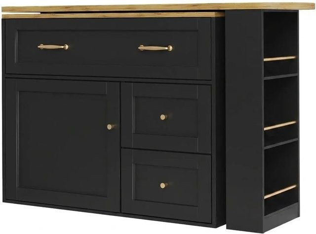 Merax Ausziehbarer Bartisch mit Stauraum und Snackregal in Schwarz, B/T/H: 138-204 x 39 x 105 cm - Bild 1