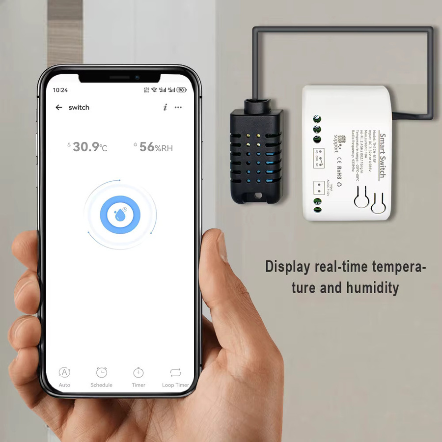eWeLink Smart Switch zur Temperatur- und Luftfeuchtigkeitsüberwachung mit WLAN und 433 MHz RF, kompatibel mit Alexa und Google Home, Weiß - Bild 3