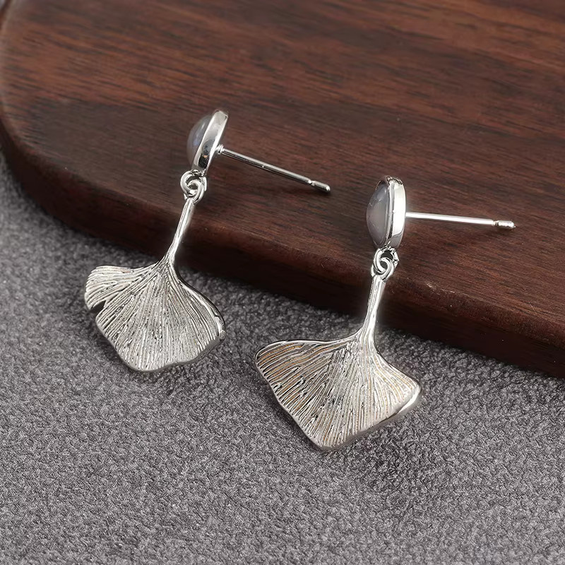 YoYo Ohrringe Ginkgo-förmig, Silber, Damen, Vintage - Bild 4