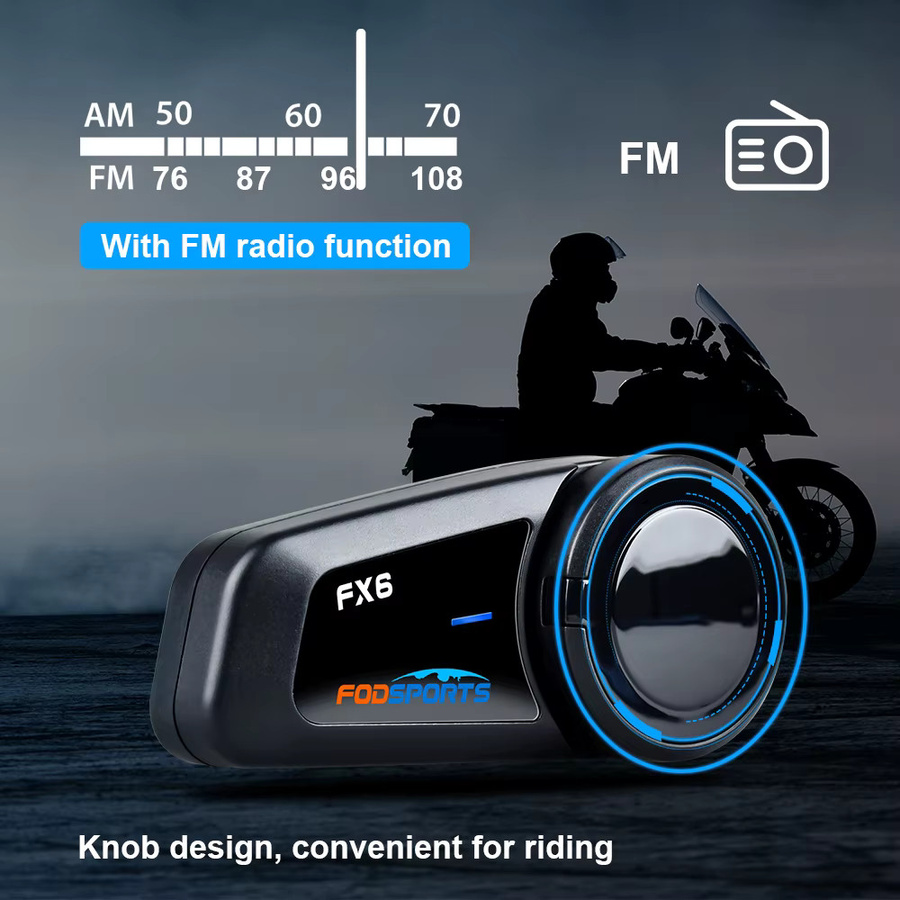 Fodsports FX6 Bluetooth-Gegensprechanlage für Motorradhelme mit FM-Radio und Micro-5P-Schnittstelle in Schwarz - Bild 3