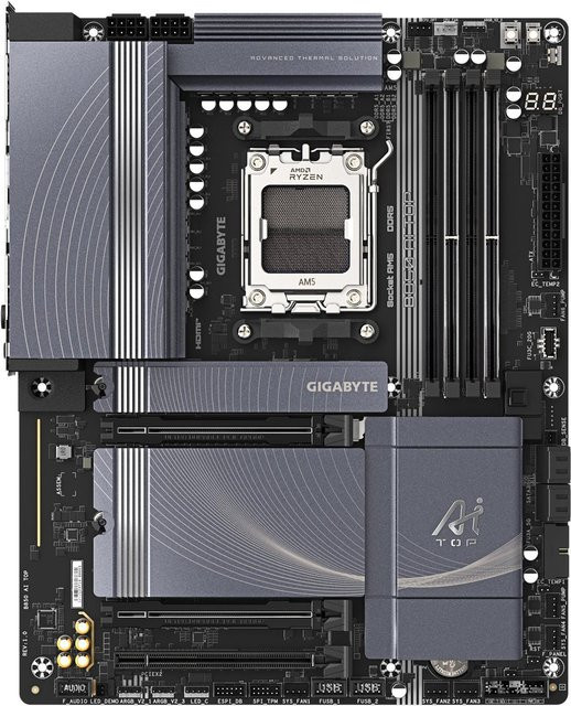 Gigabyte B850 AI TOP Mainboard mit AMD Sockel AM5, DDR5 und ATX Formfaktor in Schwarz/Grau - Bild 2