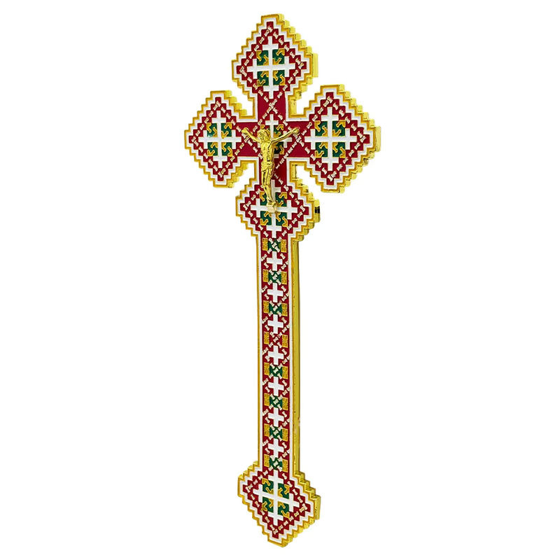 Doppelseitiges orthodoxes Segenskreuz mit Jesus als christliche Dekoration aus Zinklegierung in Gold und Mehrfarbig - Bild 5